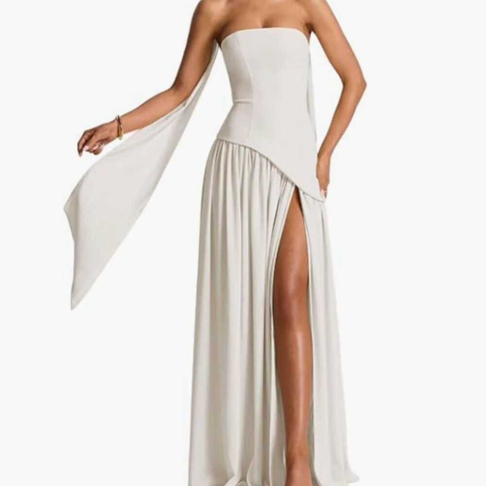 Monvelli Strapless Halter Drop Waist Dress with Scarf